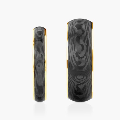 Obrączki ślubne: carbon, złote, półokrągłe, 4 mm i 8 mm
